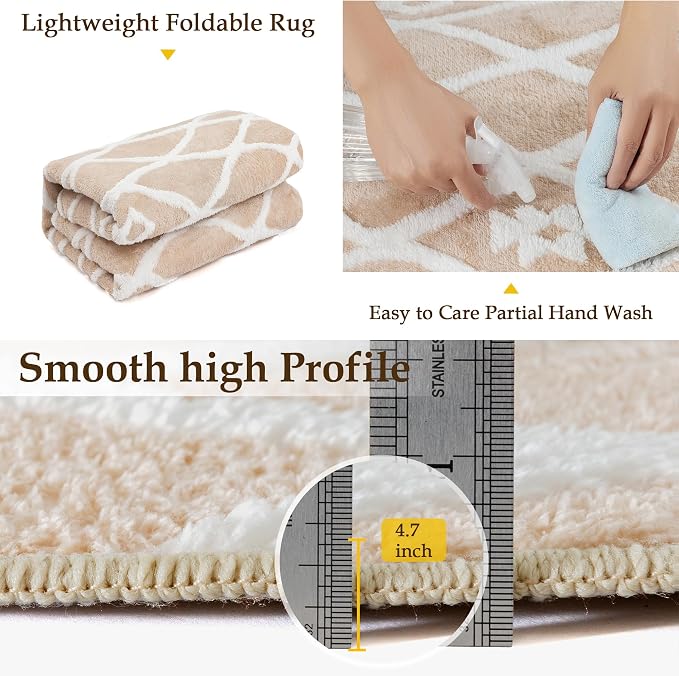 Beige 8x10 Area Rug Moroccan Shag Living Room Washable Carpet Soft Non Shedding - Image 6