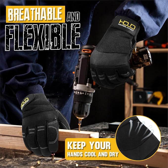 HANDLANDY Work Gloves for Men & Women, Utility Mechanic Working Gloves Touch - Image 2