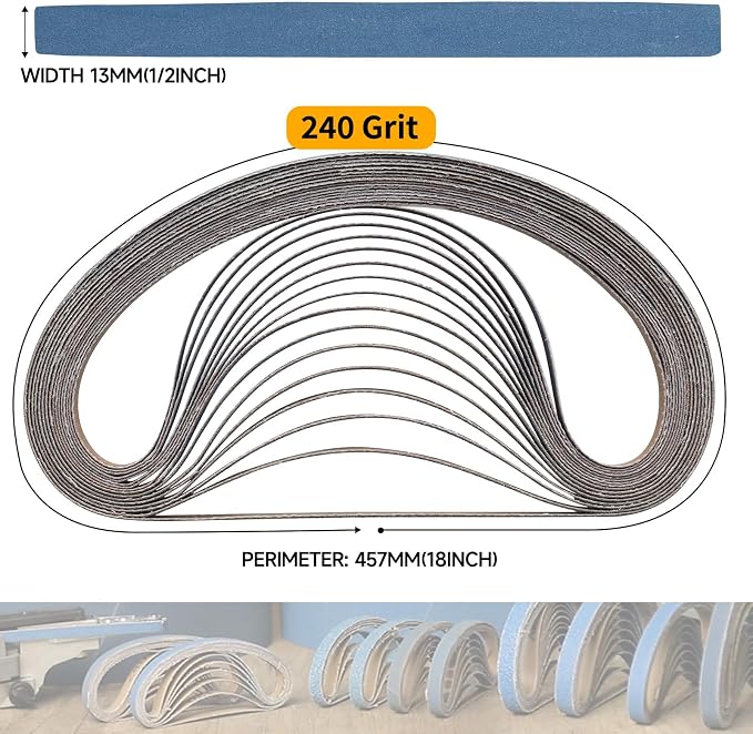 40-Piece 1/2 x 18 Inch 240 Grit Zirconia Sanding Belts, Heavy Duty Long-lasting - Image 2