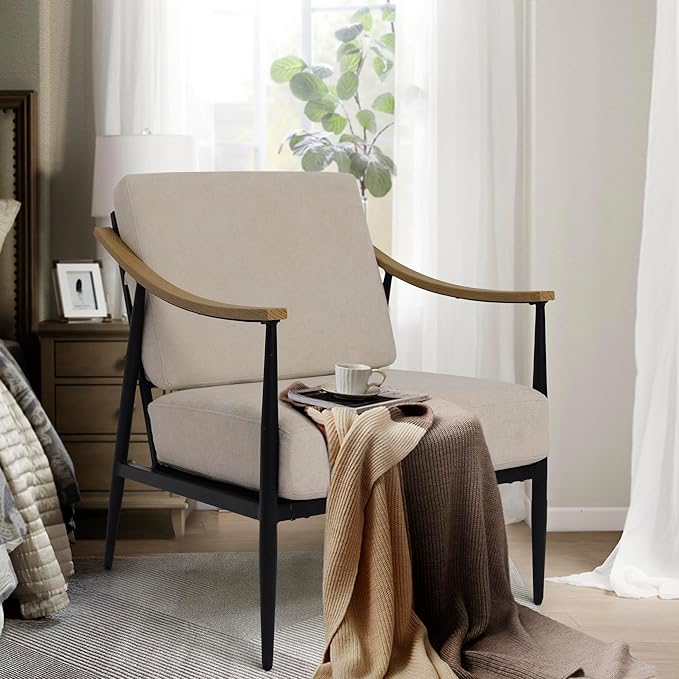 Modern Accent Chairs Set of 2 for Living Room Bedroom Mid Century Arm Chairs - Image 9
