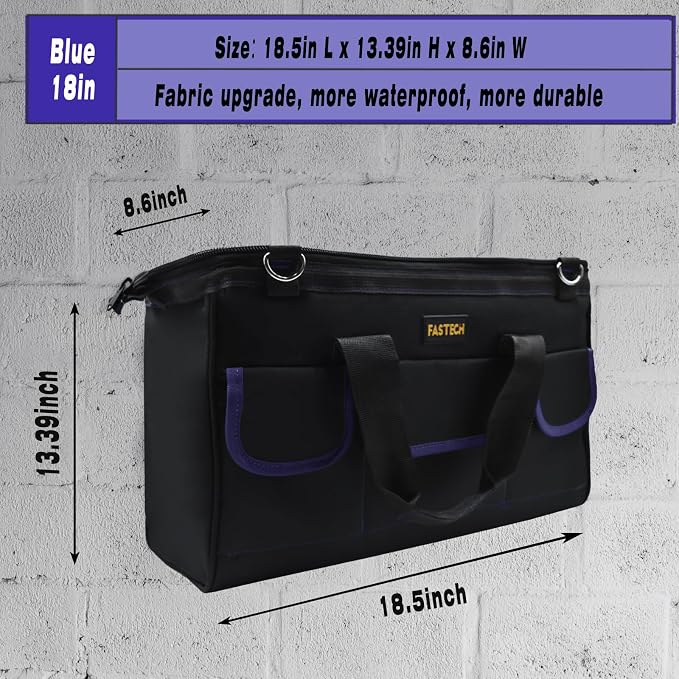 18 Inch Tool Bag, Waterproof Wide Mouth Tool Kit, Heavy Duty Tool Bag Organizer - Image 2