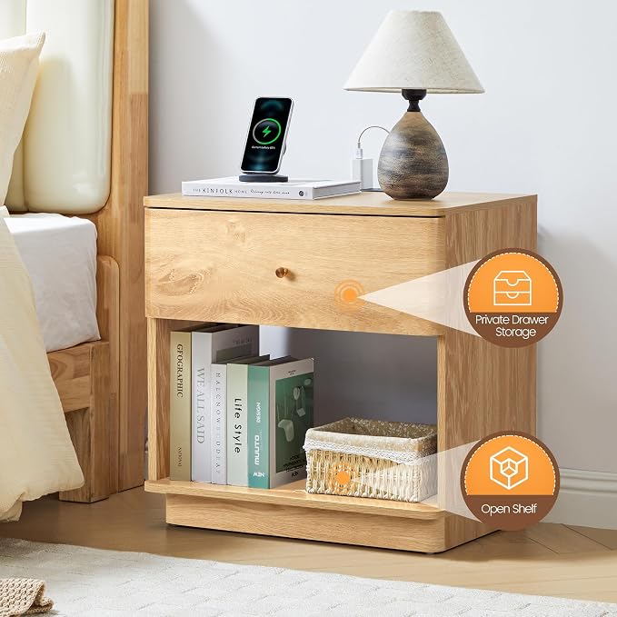 Narrow Nightstand Set of 2, Wooden Small 2 Drawer Nightstand, Slim Side End - Image 6