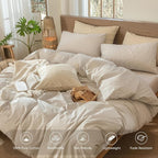 MooMee Striped Duvet Cover Set 100% Washed Cotton Linen Like Textured - Image 4