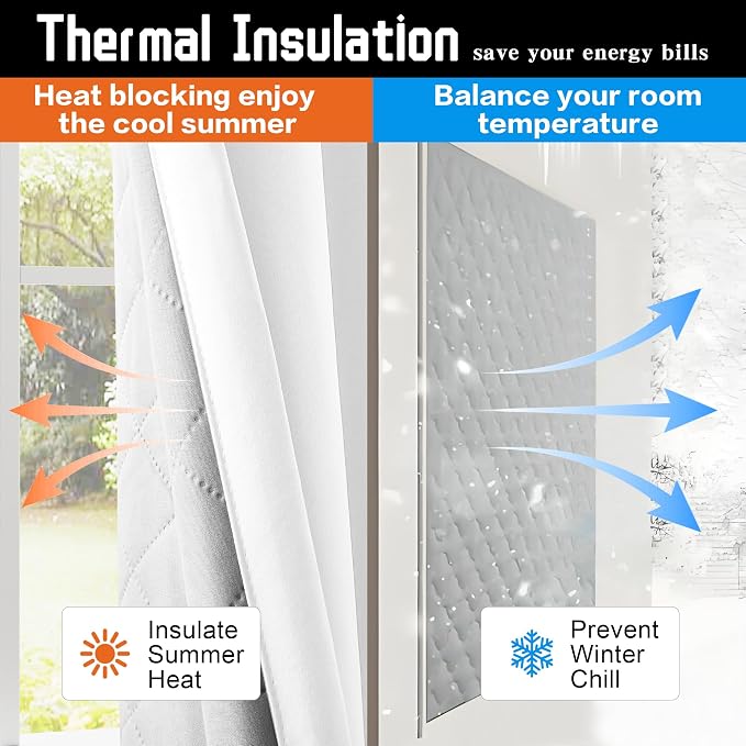 White 100% Blackout Curtains 3-in-1 Heavy Soundproof Curtains Thermal Insulated - Image 8