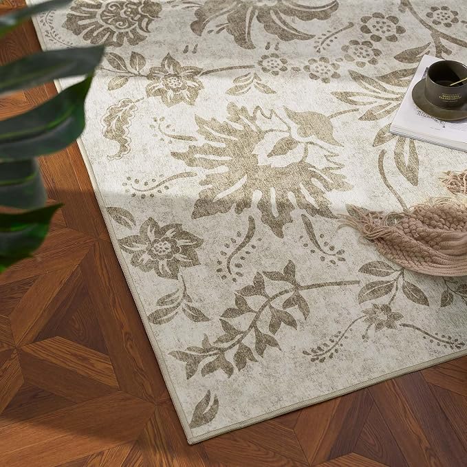 jinchan Torino Floral 5x7 Area Rugs, Vintage-Inspired Neutral Design Accent Rug - Image 8