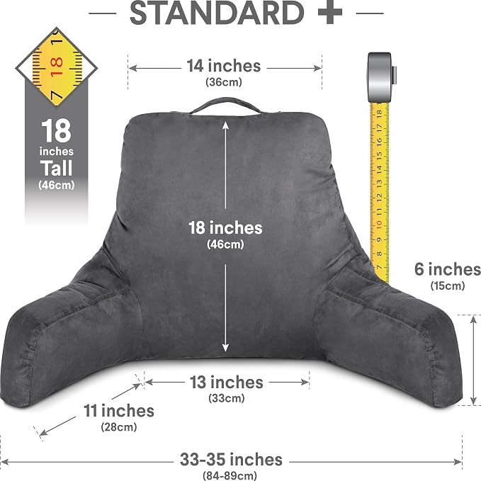 Husband Pillow Aspen Iron Grey, Reading Pillow Bed Rest Chair, Two-Sided - Image 2