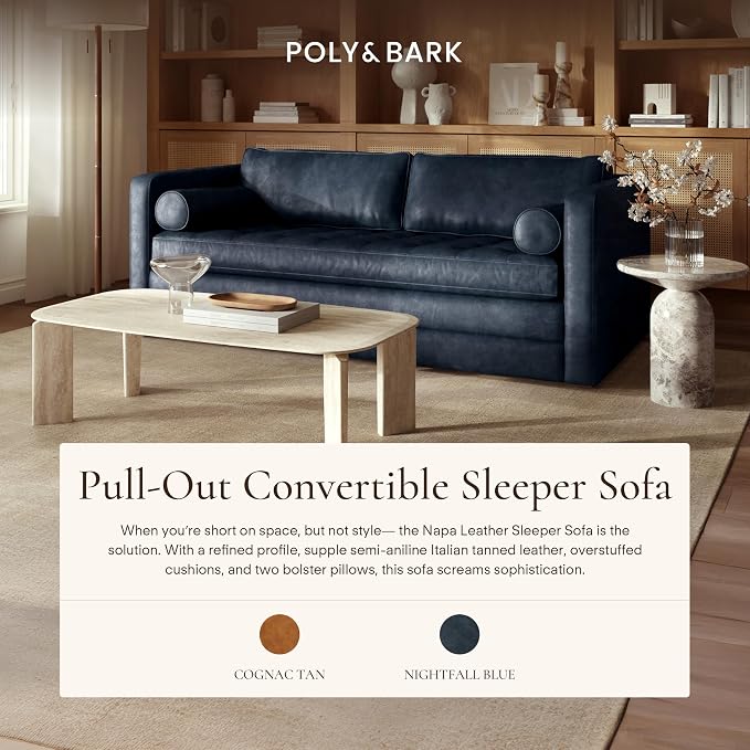 Poly & Bark Napa 82" Leather Pull‑Out Sleeper Sofa – Full‑Grain Italian Leather - Image 3