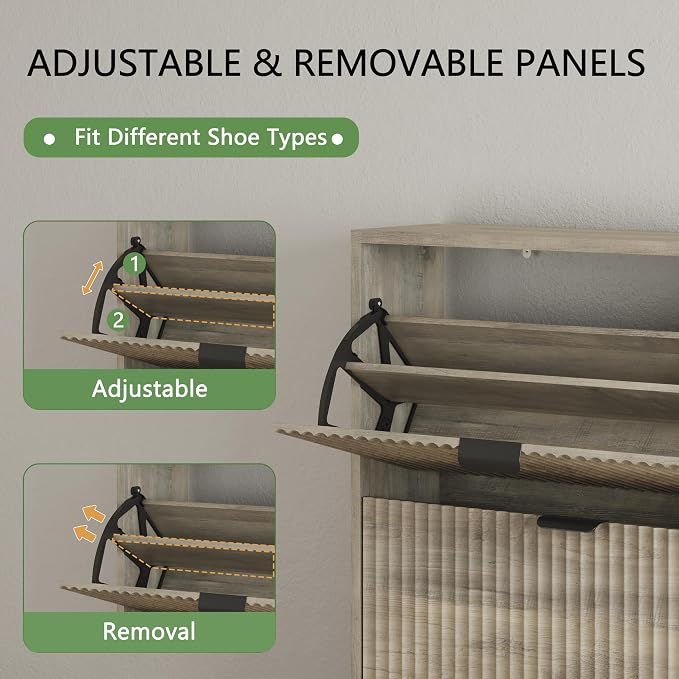 Shoe Cabinet with 6 Flip Drawers, Hidden Slim Wooden Shoe Rack Cabinet - Image 3