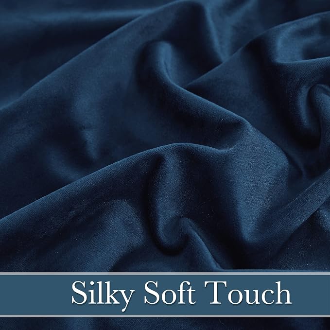 RYB HOME Navy Velvet Curtains 92 inches, Back Tab Soft Fabric Room Darkening - Image 5