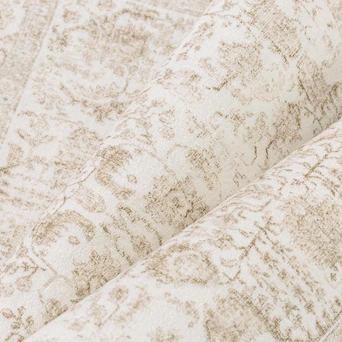 Beige Area Rug 5x7 Machine Washable Vintage Living Room Distressed Non Slip - Image 6