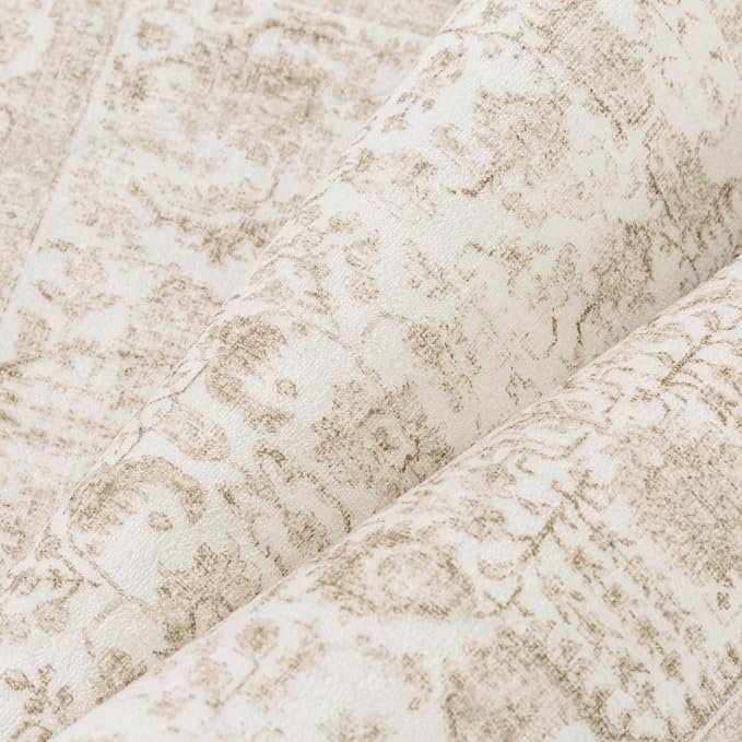 Beige Area Rug 6x9 Machine Washable Vintage Living Room Distressed Non Slip - Image 5