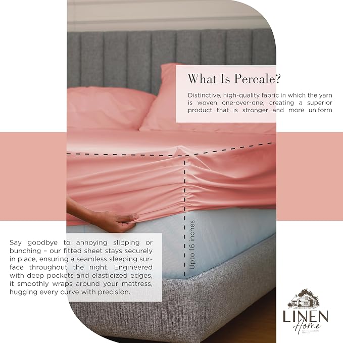 Linen Home 100% Cotton Percale Sheets Queen Size, English Rose, Deep Pocket - Image 4