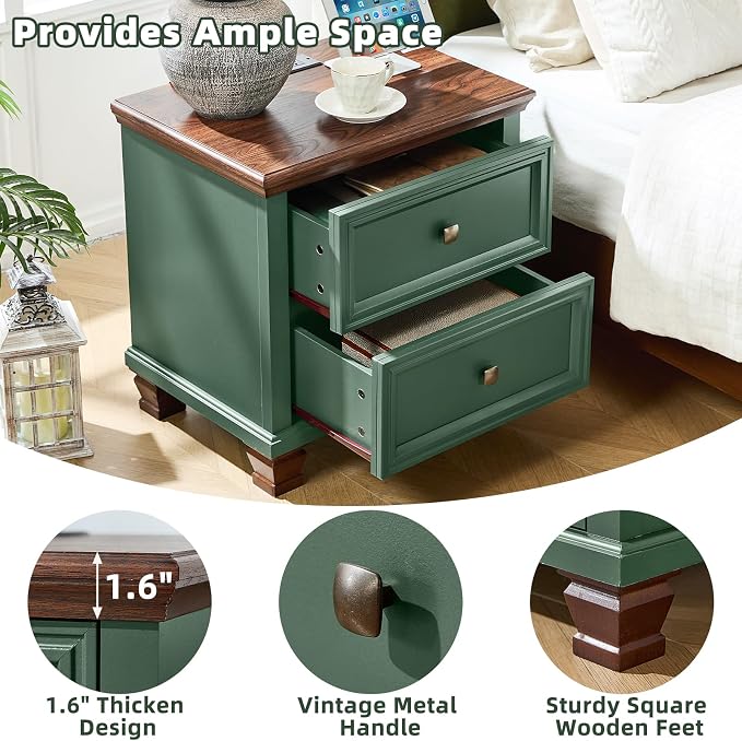 Farmhouse Nightstand Set of 2 for Bedroom, Mid-Century Low Nightstands - Image 7