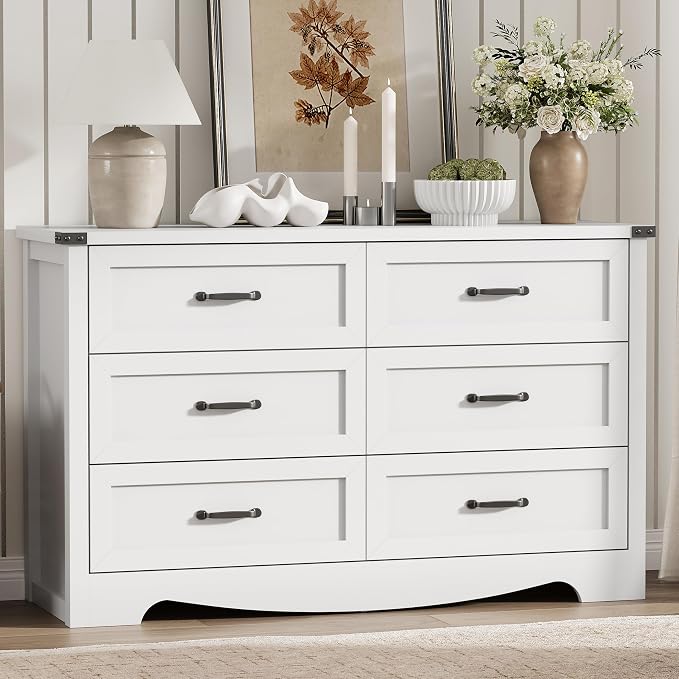 Dresser for Bedroom with 6 Drawers, Modern Dresser TV Stand, Wooden Closet - Image 3