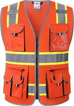 JKSafety 10 Pockets Hi-Vis Neon Color Frontal Zipper Mesh Safety Vest by JKSafety