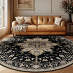 Area Rugs 7ft Washable Non-Slip, Floral Vintage Distress Print Pattern by RELEANY