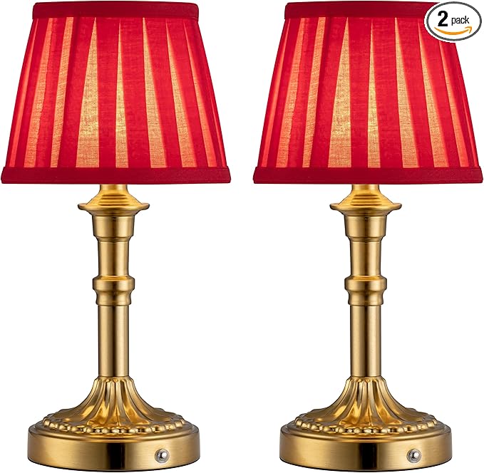 KDG Cordless Portables Table Lamp Set of 2, LED Fabric Shade Small Desk Lamps by KDG