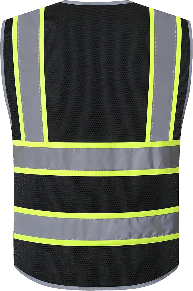 JKSafety 10 Pockets Hi-Vis Neon Color Frontal Zipper Mesh Safety Vest - Image 5