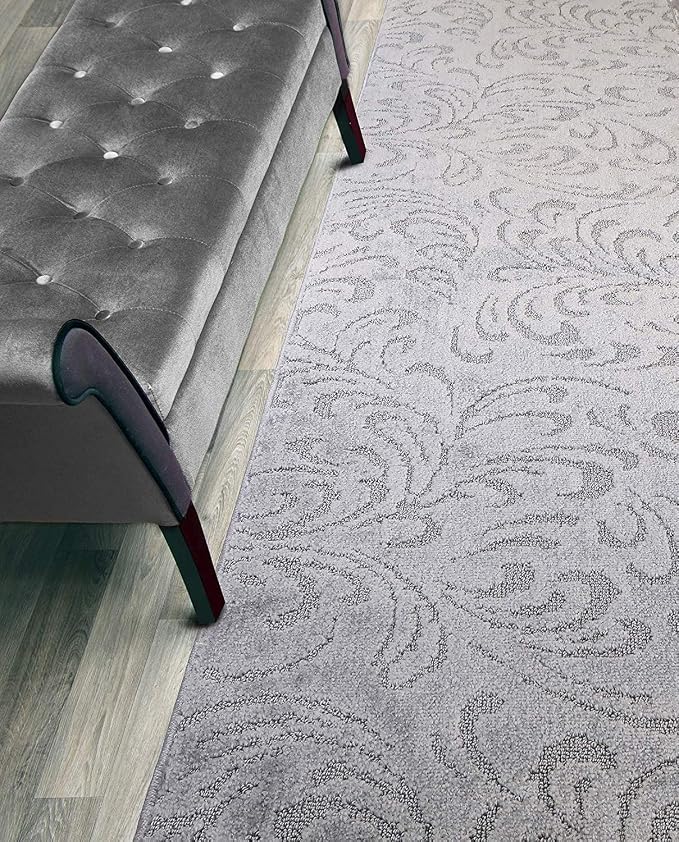 Custom Length Hallway Runner Rug, Slip Resistant, Floral Grey, 26 Inch X 12 feet by ORFAHOME