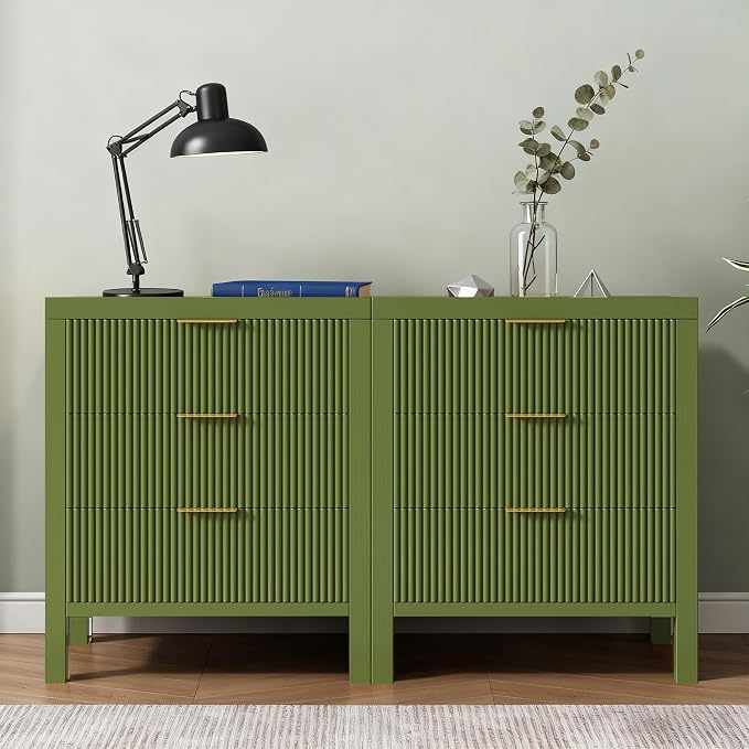 End Table with Storage, Wooden Farmhouse Nightstands with 6 Drawers, Bedside - Image 2