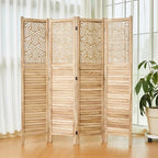 Svimi Folding Room Divider, 66.9 Inch 4 Panels Wood Carved Privacy Screens - Image 8