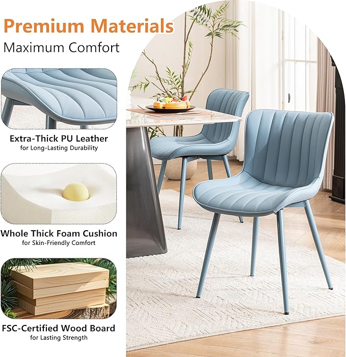 YOUNUOKE Mid-Century Modern Dining Chairs Set of 2, Armless Accent Chair - Image 5