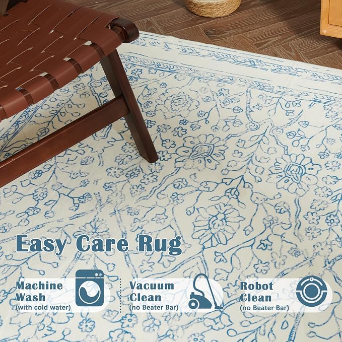 jinchan Hallway Runner Rug 2x8 Washable Kitchen Flora Faux Wool Non-Slip - Image 5