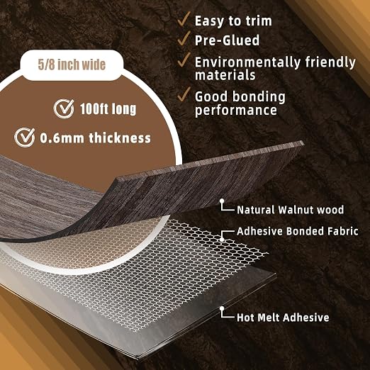 GSCIT Club Walnut Edge Banding, 5/8 inch x 100ft roll of Veneer Edge Banding - Image 2
