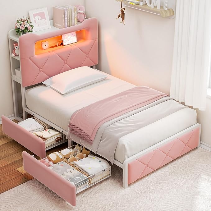 Twin Upholstered LED Bed Frame by JOCOEVOL