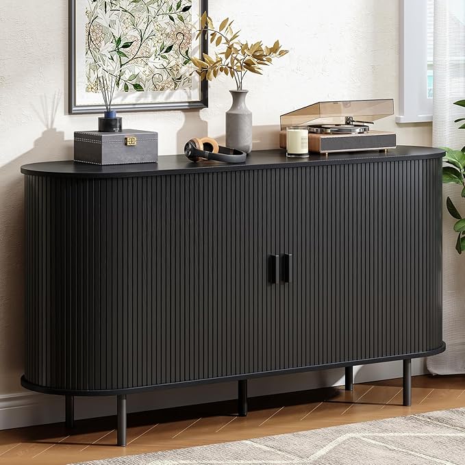 Buffet Cabinet with Storage, Fluted Sideboard Buffet with Sliding Door by LEFURTURE
