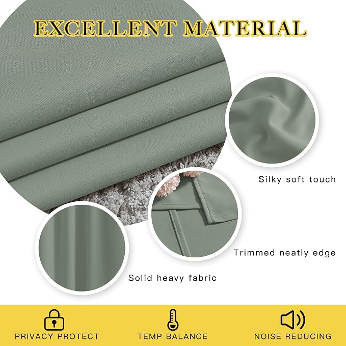 NICETOWN Short Blackout Sage Green Curtains & Drapes - Image 4