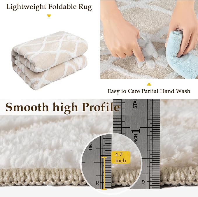 Ivory 6x9 Area Rug Moroccan Shag Living Room Washable Carpet Soft Non Shedding - Image 6