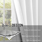 White 100% Blackout Curtains 3-in-1 Heavy Soundproof Curtains Thermal Insulated - Image 4