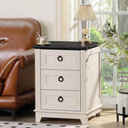 18" Farmhouse Night Stand with 3 Drawers, Wood End Table Dresser - Image 6