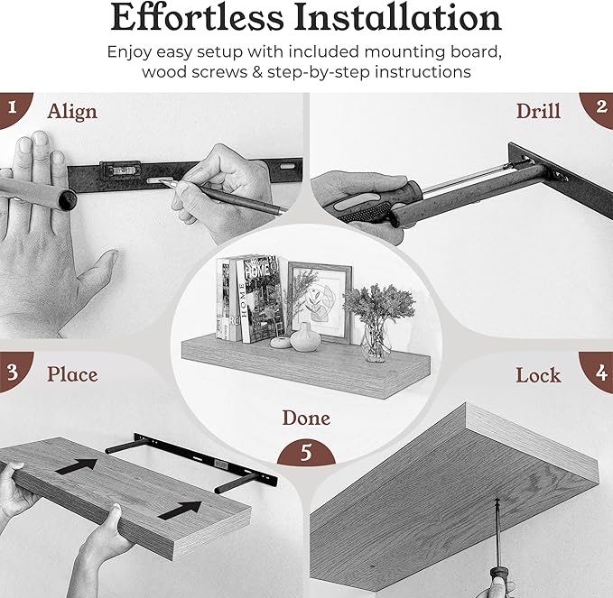 Floating Shelves for Wall, 9.3" Deep Wall Mounted Wood Shelves for Bathroom - Image 7
