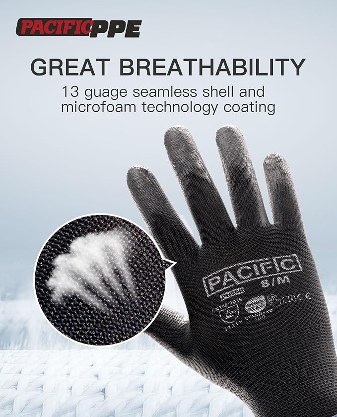 PACIFIC PPE Work Gloves PU Coated-18 Pairs, Touchscreen Working Gloves - Image 2
