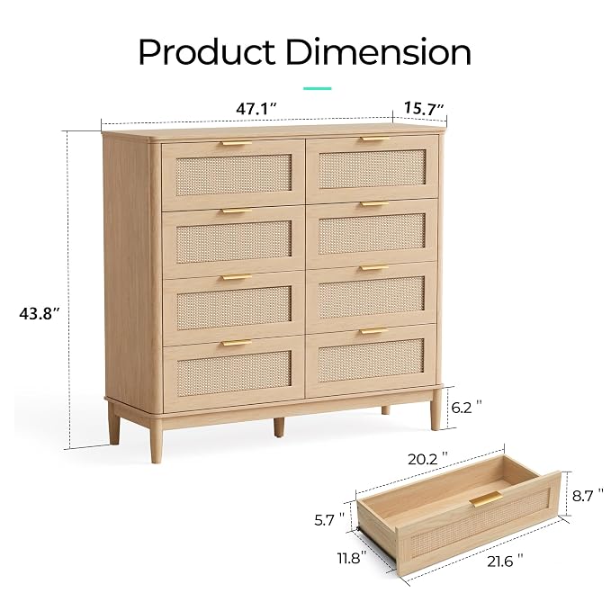 LINSY HOME Rattan Dresser for Bedroom - Image 2