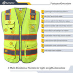 JKSafety 9 Pockets Hi-Vis Neon Yellow Color Zipper Front Safety Vest - Image 3