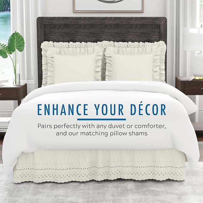 Fresh Ideas Eyelet Bed Skirt, Ruffled Design, 14 Inch Drop, Embroidered - Image 6