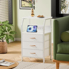 Furnulem Night Stand with Charging Station, 28.3 Inch Tall Bedside Table with - Image 4