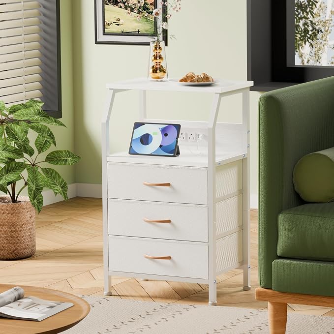 Furnulem Night Stand with Charging Station, 28.3 Inch Tall Bedside Table with - Image 4