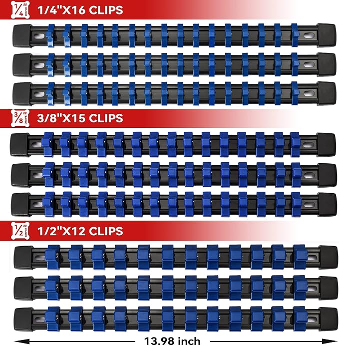 ALOANES 9 PC ABS Socket Organizer, 1/2 inch, 3/8 inch and 1/4 inch Drive Socket - Image 2