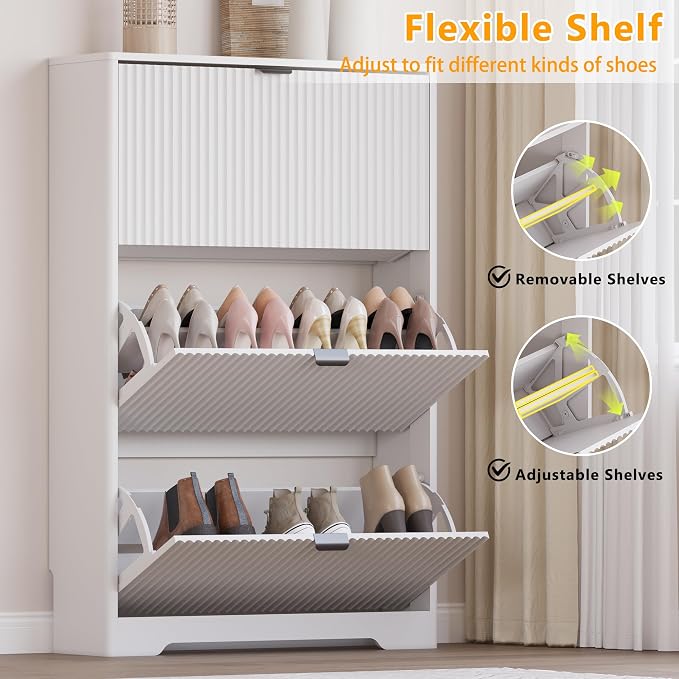 Entryway Shoe Cabinet with 3 Flip Drawers, Narrow Shoe Organizer Cabinet with - Image 3