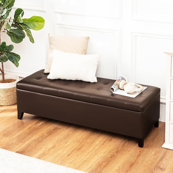 Joveco Storage Ottoman Bench, 51 Inch Leather Tufted Bench - Image 2