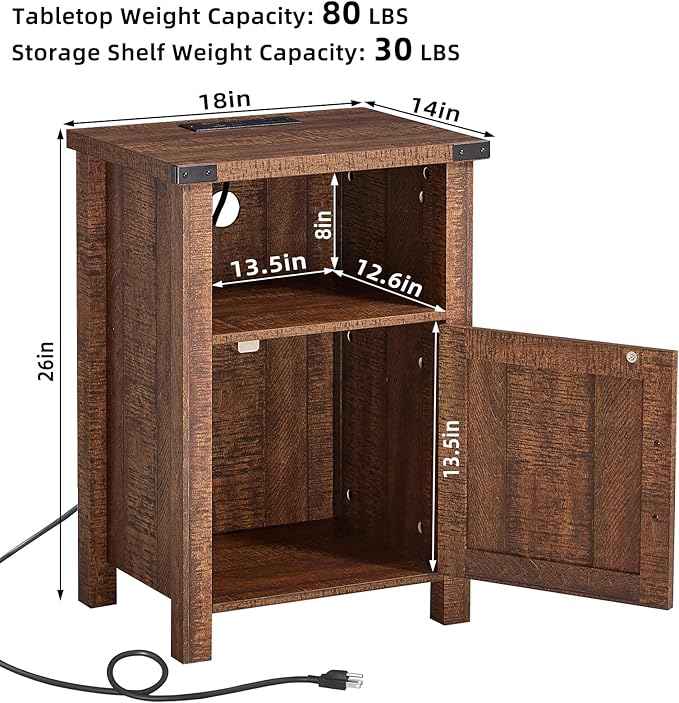 Joaxswe Night Stand Set of 2, 18 Inch Farmhouse Nightstand - Image 3