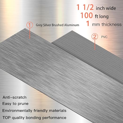 GSCIT Club Grey Silver Edge Banding, 1 1/2 Inch x 100ft Aluminum Brushed Edge - Image 2