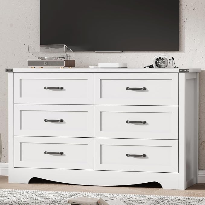 Dresser for Bedroom with 6 Drawers, Modern Dresser TV Stand, Wooden Closet - Image 7