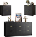 3-Piece Dresser Bedroom Set, 9 Drawer Dresser & 2 Drawer Nightstands by MAISONARIA