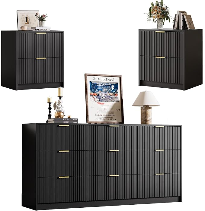 3-Piece Dresser Bedroom Set, 9 Drawer Dresser & 2 Drawer Nightstands by MAISONARIA
