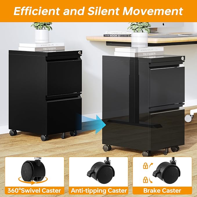 2 Drawer File Cabinet On Wheels Mobile Cabinet - Image 6